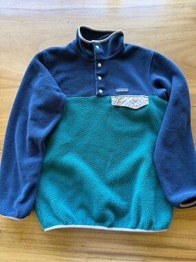 Patagonia Colorblock Snap-T Fleece Pullover - Navy, Teal & Cream
